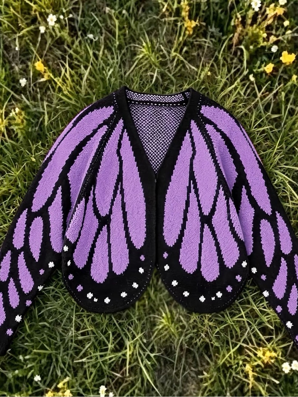 NWOT Purple and Black Butterfly Wings Cardigan